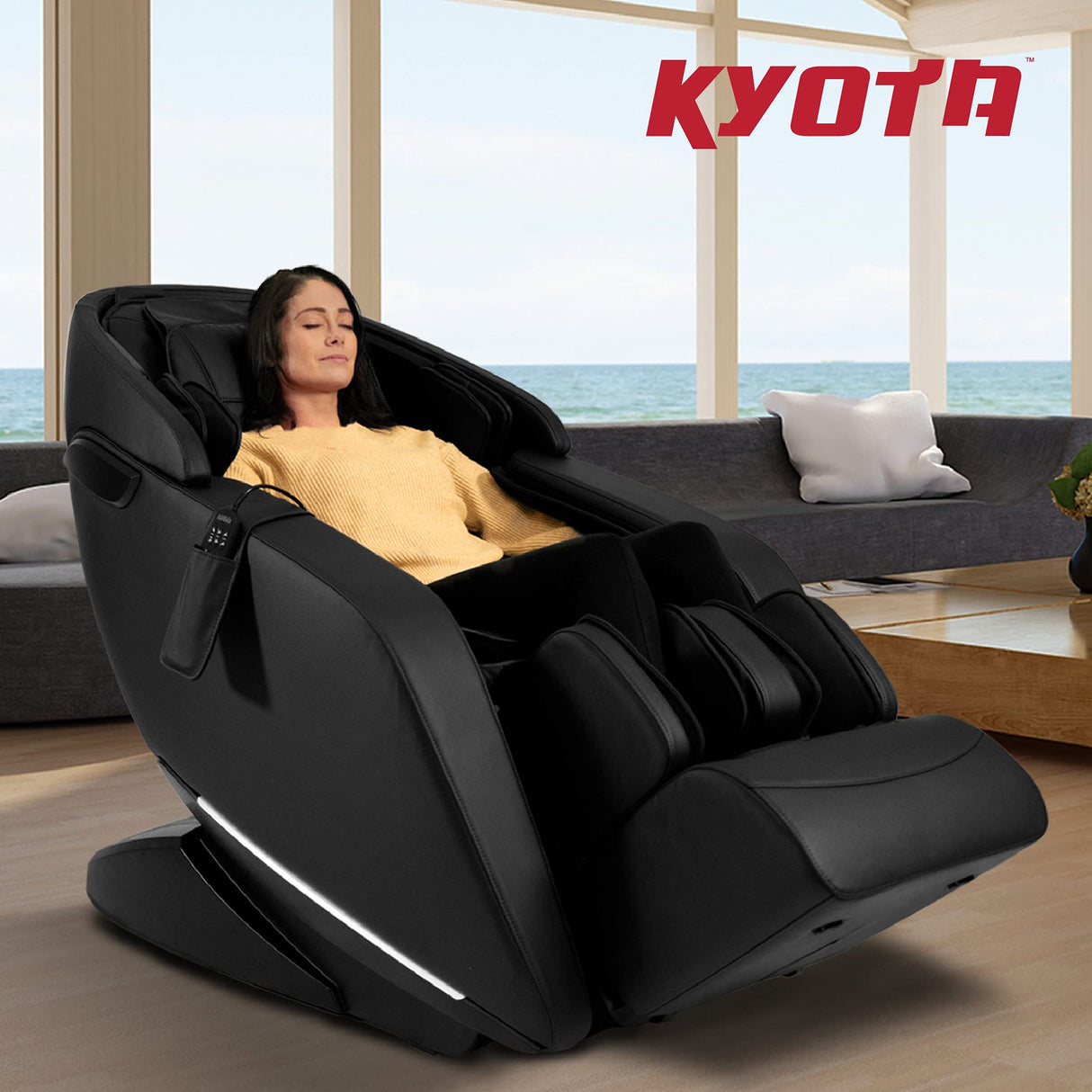 Kyota M380 Genki Massage Chair, Black, Modern Style, Zero-Gravity Recliner, Shiatsu Massage, Voice Controlled, Chromotherapy Lights, 50 x 30 x 40 inches, 200 lbs Weight Capacity Kyota