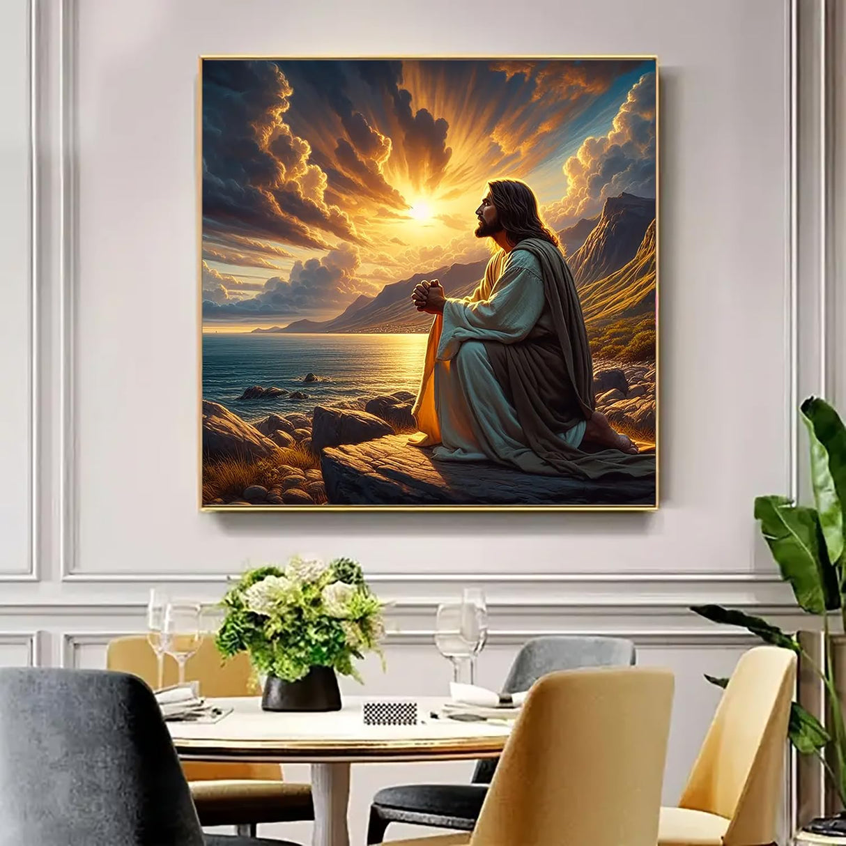Jesus Seashore Prayer Diamond Art Kits for Adults, 5D Diamond Painting Kits for Adults Beginners, DIY Full Round Drill Diamond Dot Painting Gem Art Kits for Adult, Home Wall Decor 13.8x13.8 Inch VCLKDIY