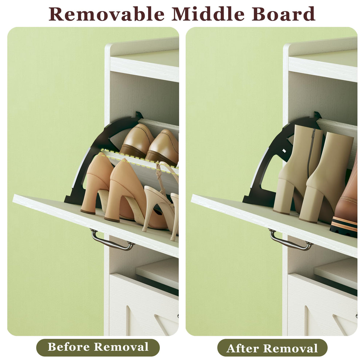 HUAHUU Shoe Cabinet with 4 Flip Drawers, Shoe Storage Cabinet with Mounted Rack & Adjustable Shelves, Shoe Cabinets Storage for Entryway, Hallway, Narrow Shoe Cabinet with Metal Legs, White HUAHUU