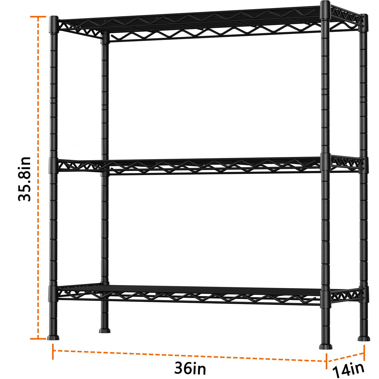 3-Shelf Adjustable Heavy Duty Storage Shelves,36"Wx14"Dx35.8"H Metal Organizer Wire Rack for Laundry Bathroom Kitchen Pantry Closet Garage Shelving Black Soywey