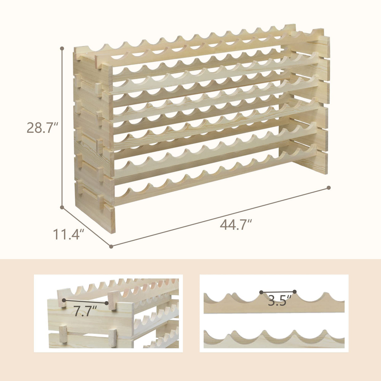 ZENY 72 Bottles Stackable Modular Wine Rack, Freestanding Wine Bottle Holder 6-Tier Wine Holder Display Shelves for Kitchen, Cellar or Basement, Thick Wood Wobble-Free ZENY
