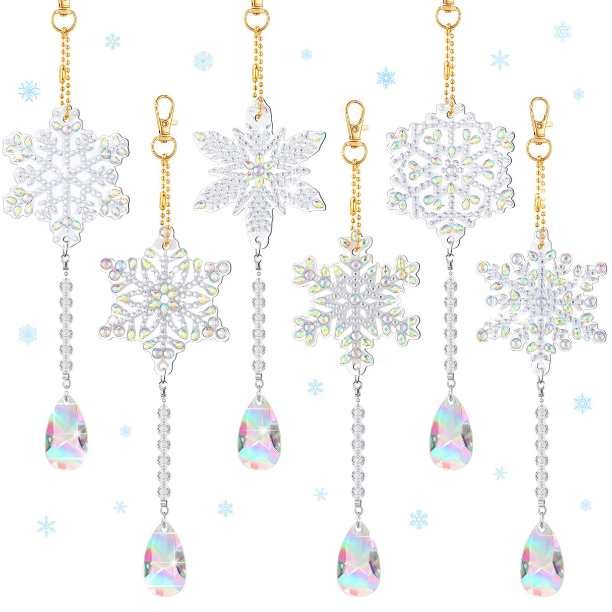Perthlin 6 Pcs Christmas Snowflake Diamond Art Kits Double Sided Winter Diamond Wind Chimes Art for Window Christmas Tree Decoration Snowflake Suncatchers for DIY Crafts Wonderland Decoration Perthlin