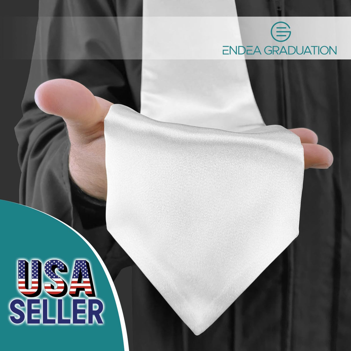 Endea White Graduation Stole - Plain Color, Unisex, 62" Graduation Sash (White) Endea Graduation