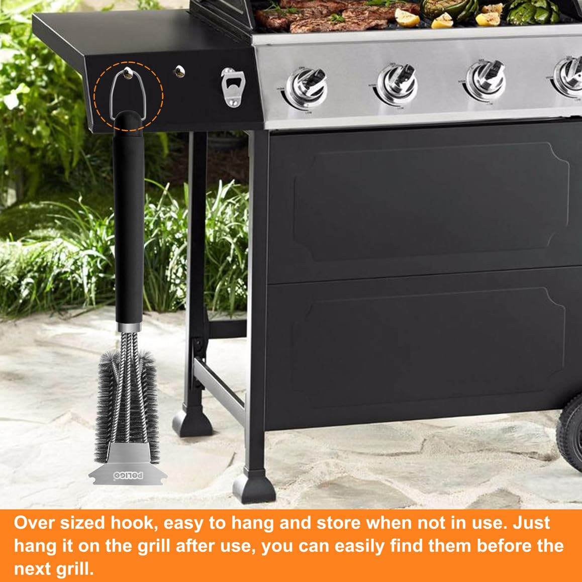 POLIGO Safe Grill Brush and Scraper with Deluxe Handle - 18" Grill Cleaner Brush Stainless Steel Bristle Grill Brush for Outdoor Grill Wizard Grate - BBQ Brush for Grill Cleaning Ideal Grilling Gifts POLIGO