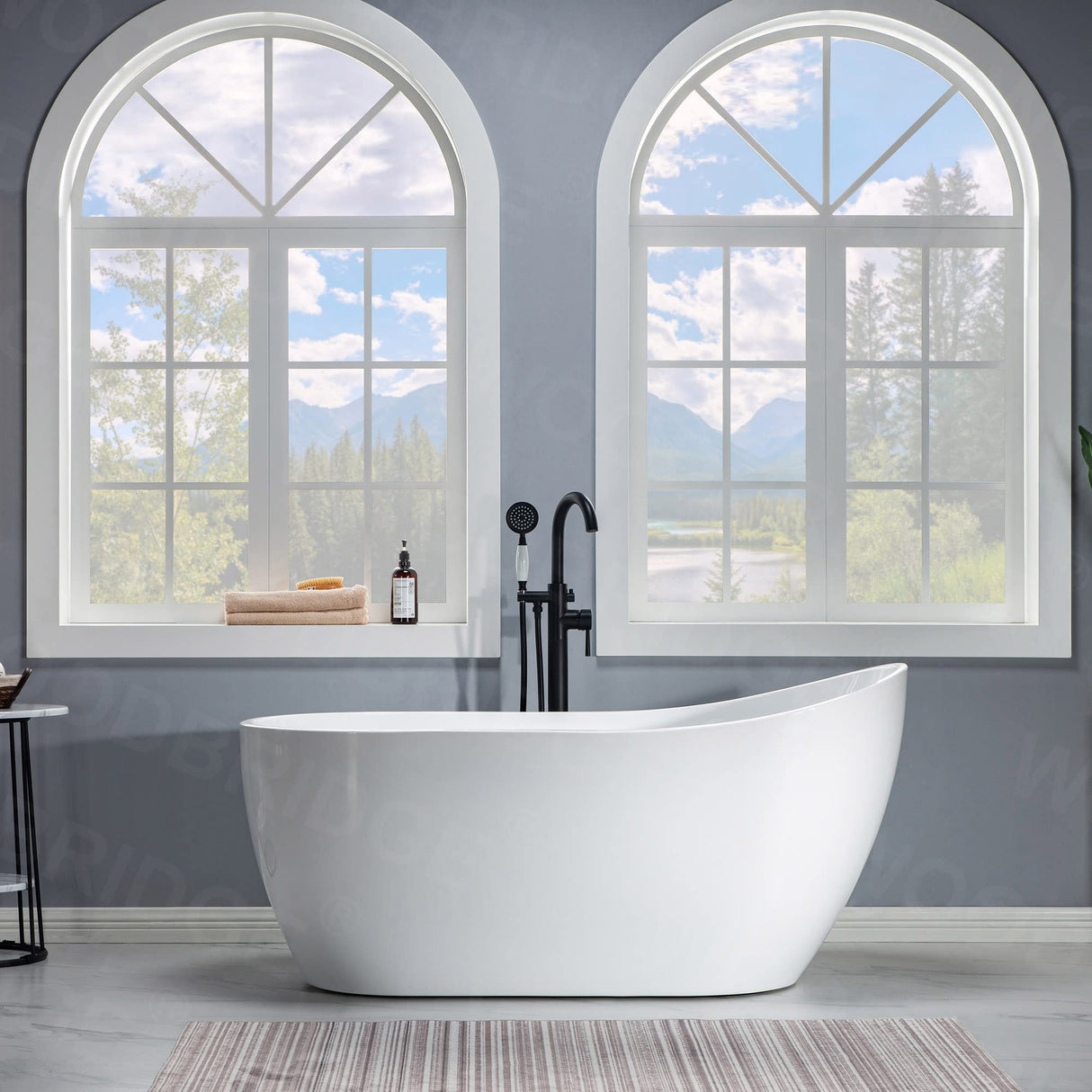 WOODBRIDGE 59" Acrylic Freestanding Bathtub Contemporary Soaking Tub with Matte Black Drain and Overflow WOODBRIDGE