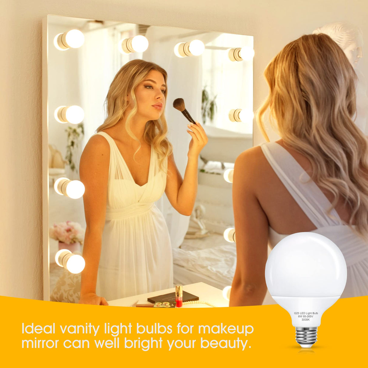 G25 LED Vanity Globe Light Bulb, 60W Equivalent Incandescent Bulbs for Vanity Bathroom Mirror Light Bulb, 3000K Soft White E26 Base Makeup Mirror Lights, Not-Dimmable Christmas Decor Lighting, 4 Pack EvaStary
