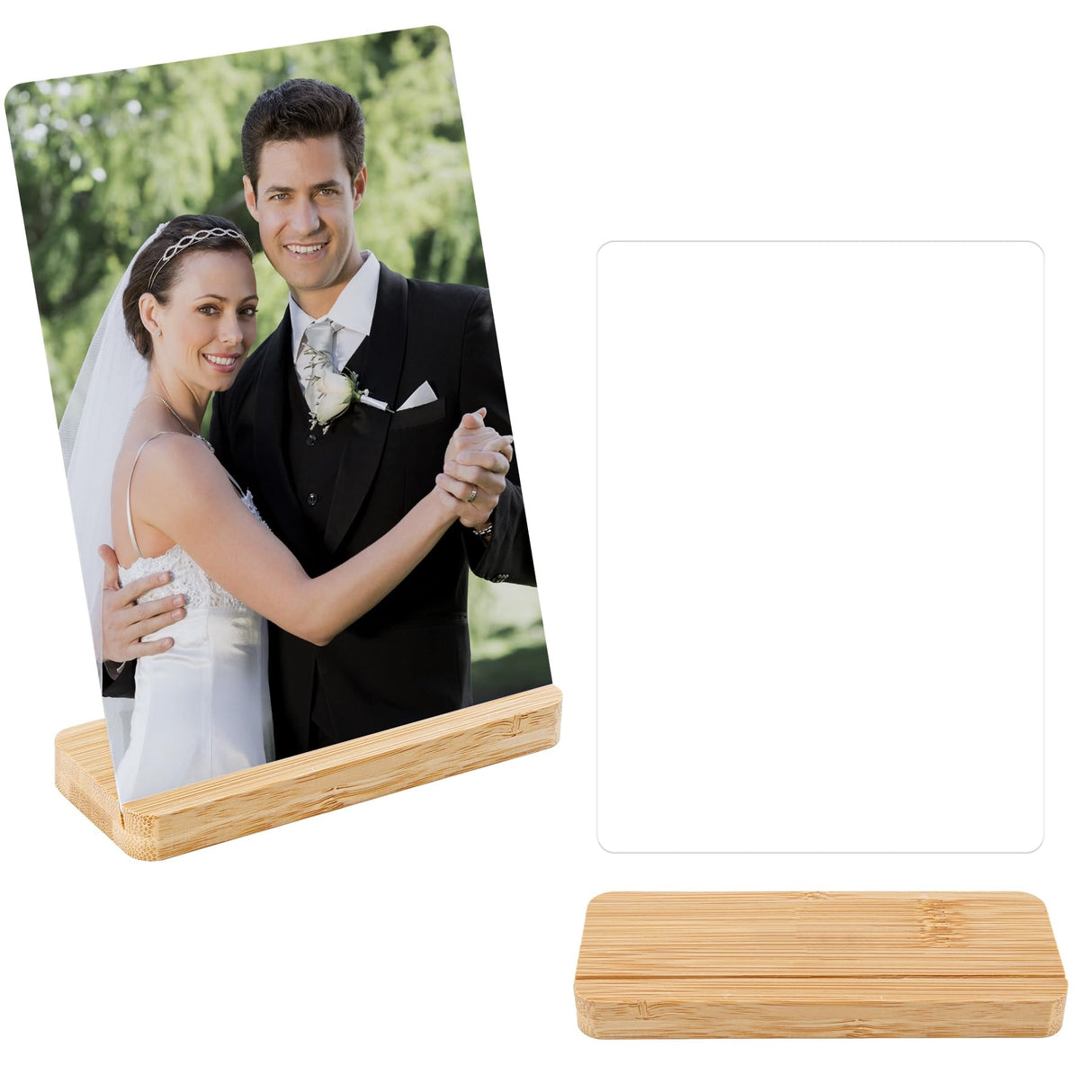 Framendino, 4 Pack Sublimation Photo Frames Blanks 5 x 7 Inch Heat Transfer Metal Picture Frames with Wood Base DIY Photo Prints Framendino