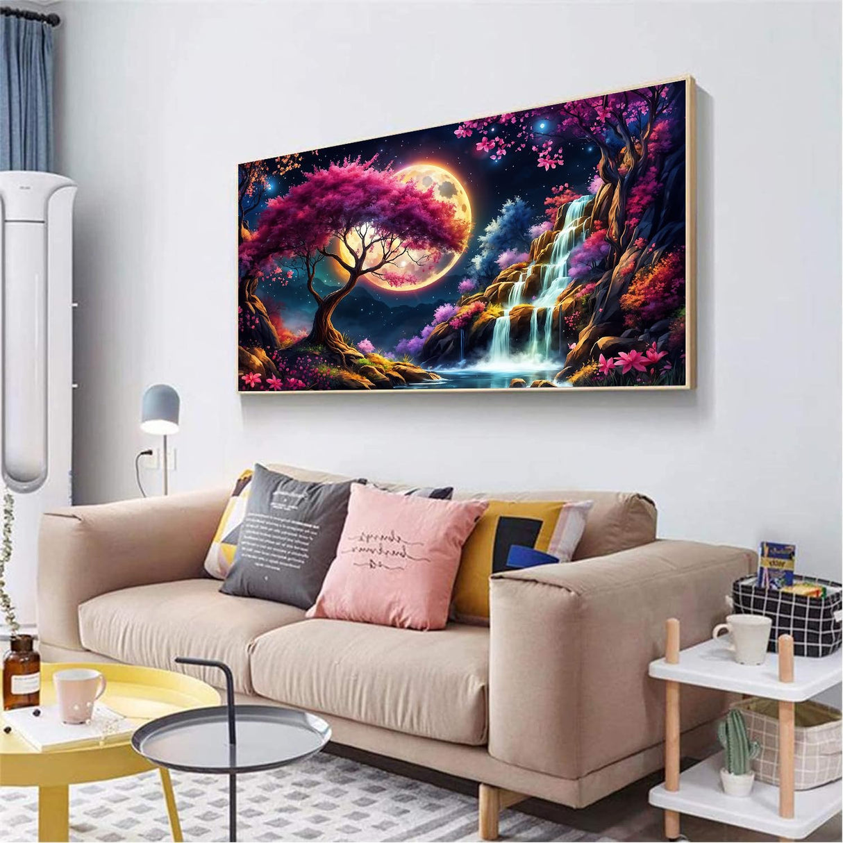 Benjenes 5D Large Size Diamond Painting Art Kits for Adults Diamond Art Waterfall Sakura Landscape Diamond Art Painting Full Drill Craft Kits for Fantasy Home Wall Decor 27.5 x 15.7Inch Benjenes