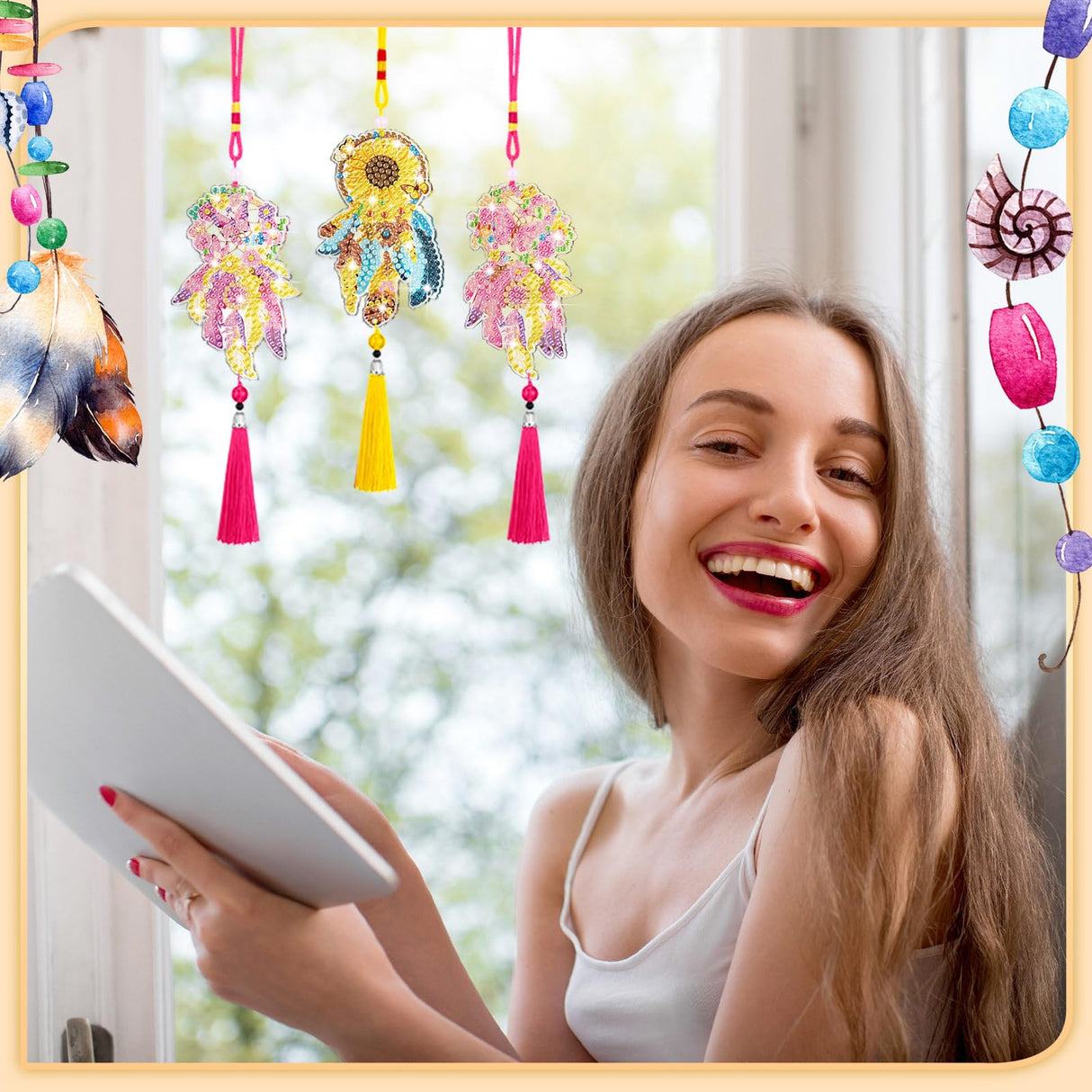 JenPen 12 Pcs Diamond Painting Car Ornaments Diamond Art Ornament for Car Double Sided Painting Hanging Ornament Crystal Gem Garden Decoration Paint DIY Kit(Dream Catcher) JenPen