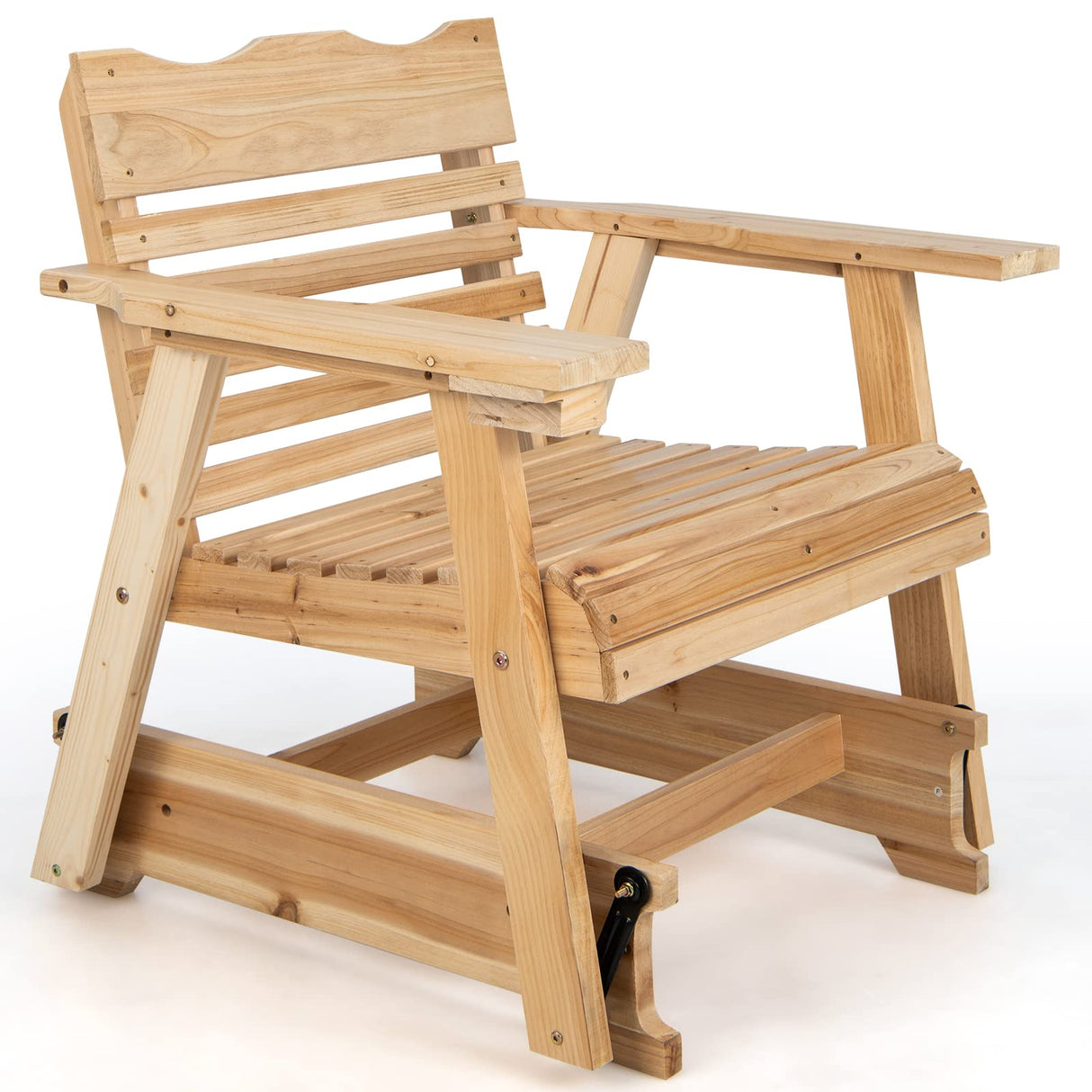 HAPPYGRILL Wood Patio Rocking Glider Chair, Outdoor Glider Chair with Hidden Cup Holder, Ergonomic Fir Wood Rocker for Front Porch Backyard Balcony HAPPYGRILL