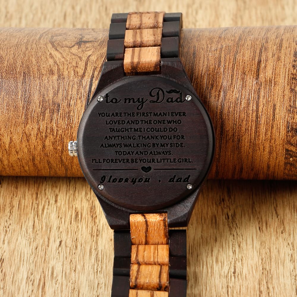 Personalized Engraved Wooden Watch for DAD Unique Father's Gift to My Dad Customizable Wood Mens Watches Dentily