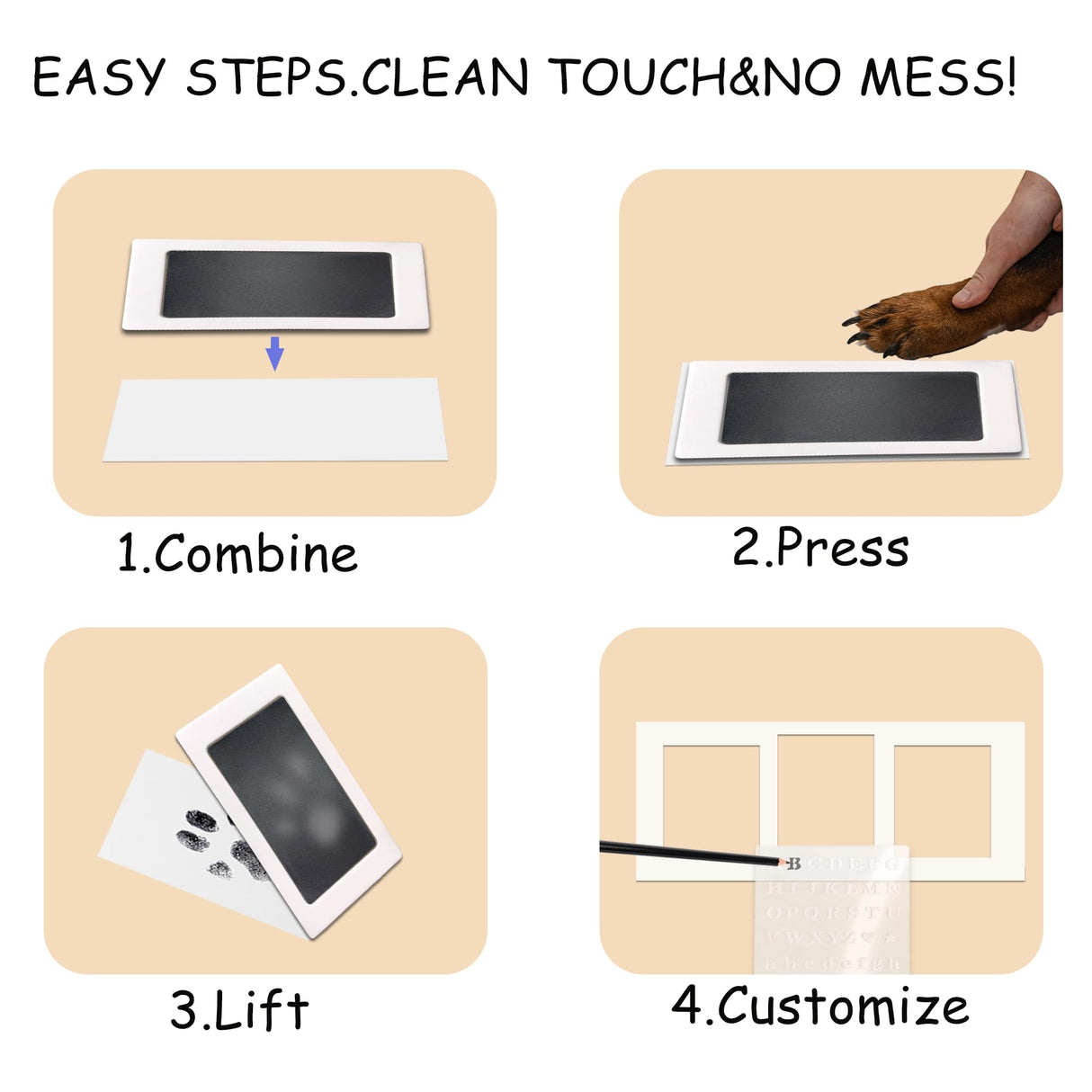 MYPAWLETS-Extra Large Inkless Paw Print Stamp Pad for Dog &Paw Print Frame,Cat Dog Paw Print Kit,2 Clean Touch Ink Pads,Pet Paw Print Impression Kit with Wooden Frame,Personalized Paw Print Gift-Black MYPAWLETS