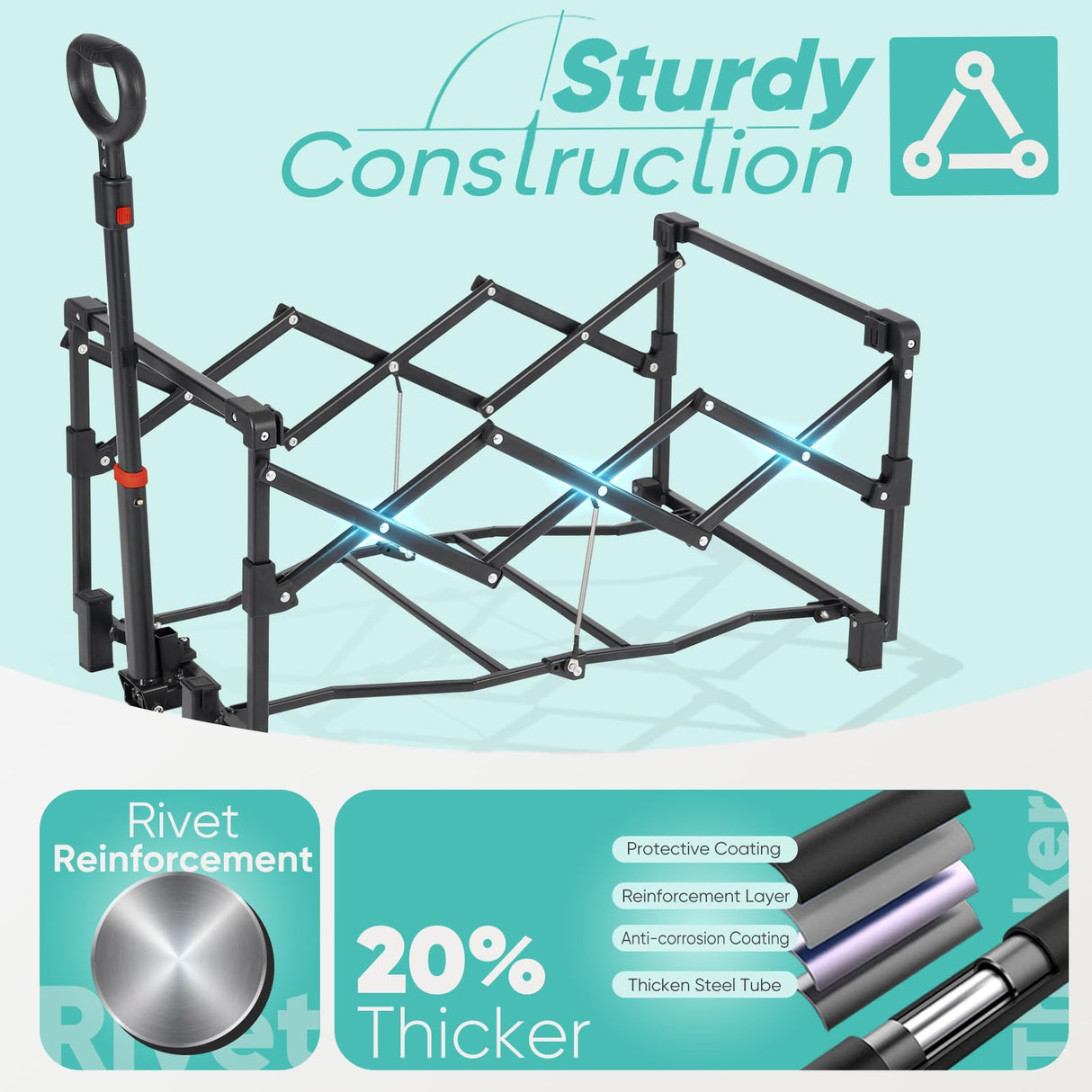 Sekey Collapsible Wagon Cart Foldable with 220LBS Weight Capacity, Lightweight Portable Folding Grocery Shopping Cart with Wheels for Camping Sports Beach and Shopping.Black Sekey