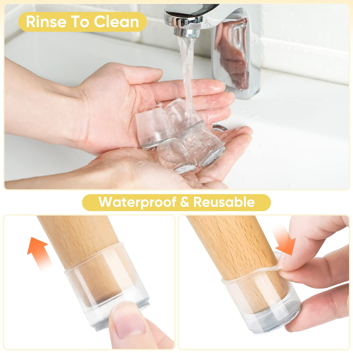 BALEINE 16 Pack Silicone Chair Leg Floor Protectors, Stool Leg Protectors Cap, Non-Slip Chair Leg Caps for Hardwood Floors (Clear & Small, 16 Pack) BALEINE