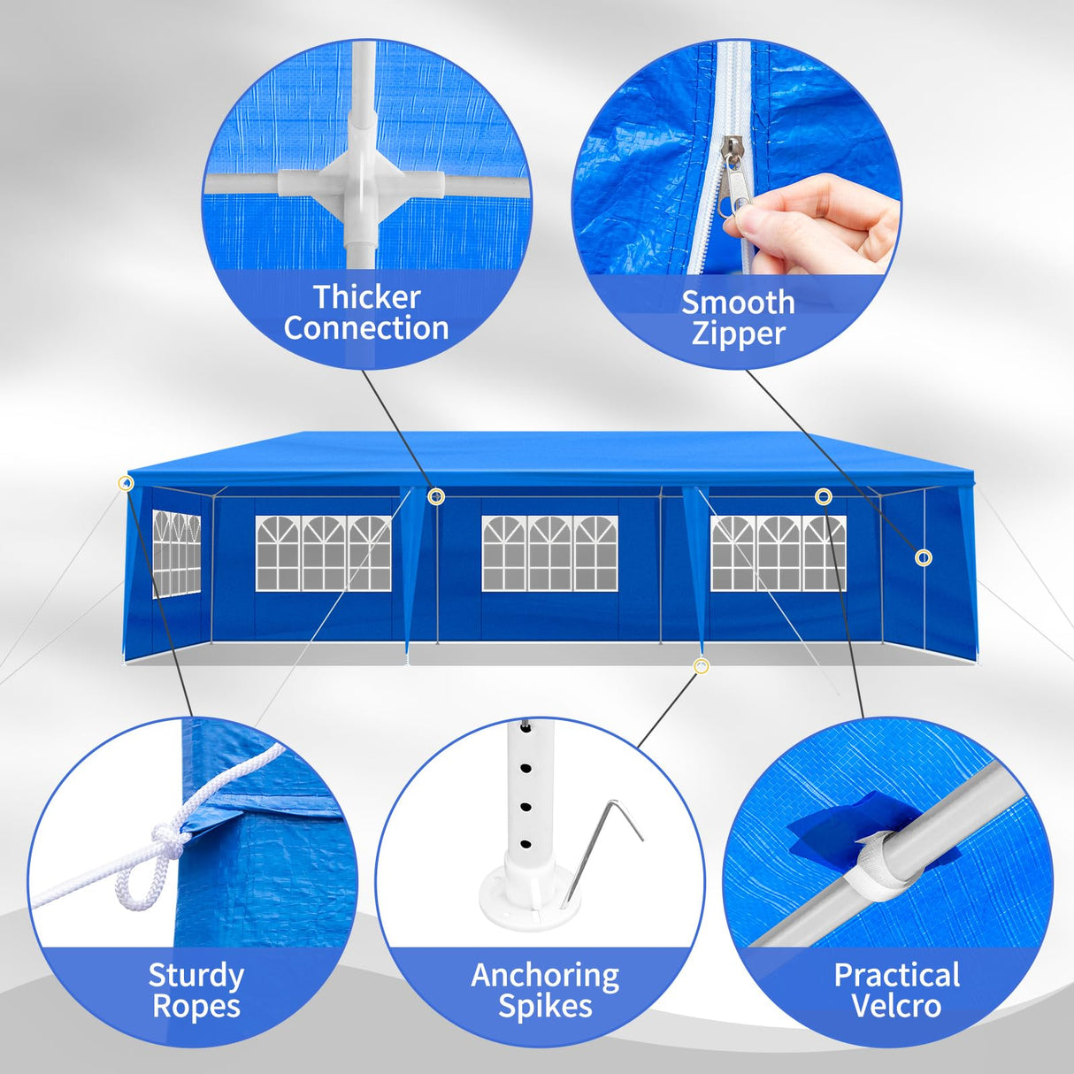 10x30FT Blue Party Tent Outdoor Canopy Tent Heavy Duty Wedding Tent Waterproof Patio Gazebo Tents for Parties with 8 Removable Sidewalls Perfect for Holiday Birthday Graduation BBQ susici