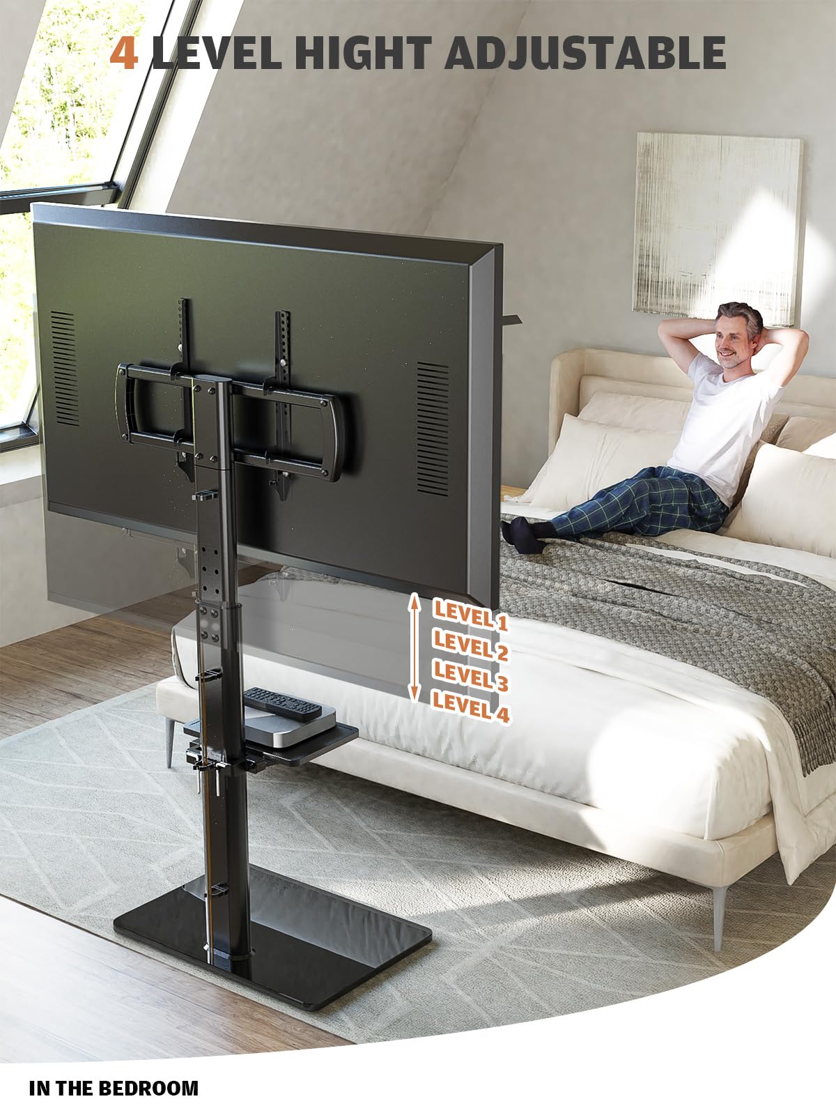 Universal Floor TV Stand with Mount 80 Degree Swivel Height Adjustable and Space Saving Design for Most 27 to 65 inch LCD, LED OLED TVs, 2 Shelves Perfect for Corner & Bedroom HT2002B Hemudu