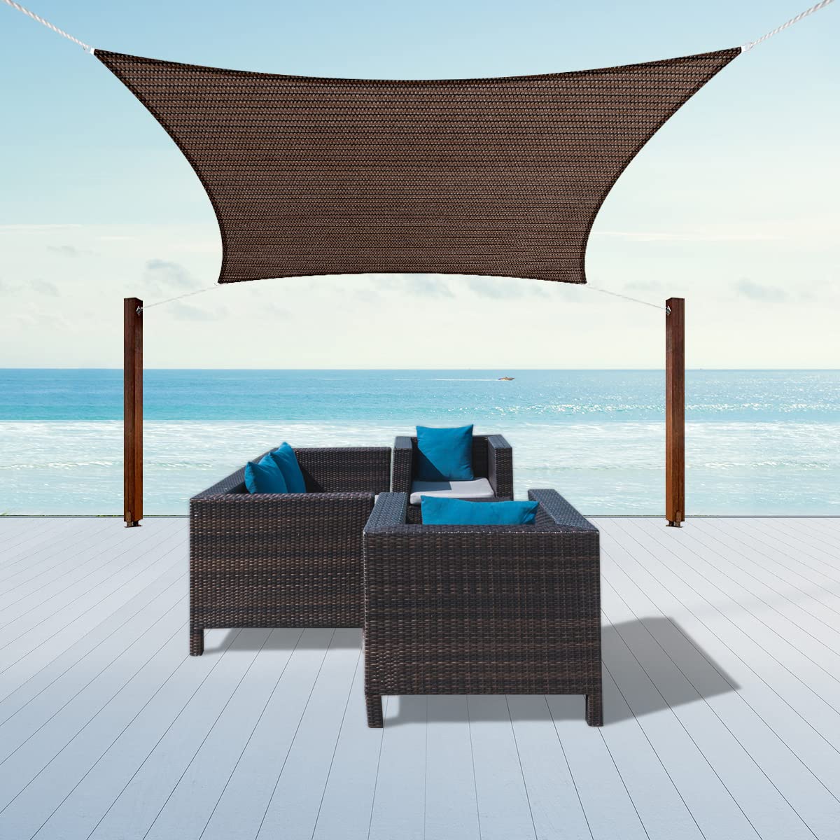 8' x 18' Sun Shade Sail Canopy Awning Permeable Fabric Pergola Cover, for Outdoor Patio Lawn Garden Backyard Carport, Brown INCHRISL