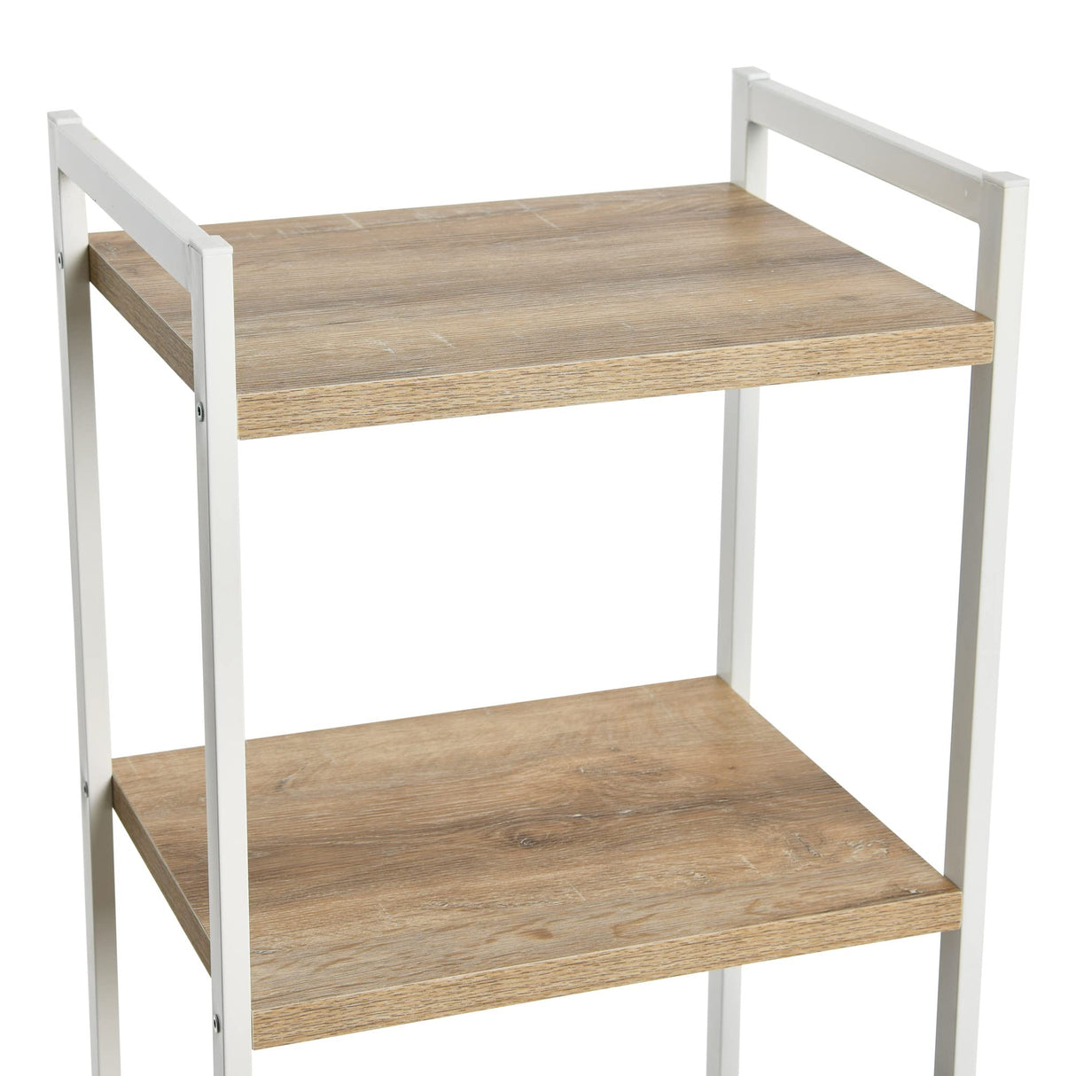 Household Essentials Jamestown Narrow 5 Shelf Open Storage Bookshelf Coastal Oak Rustic Wood Grain and White Metal Household Essentials