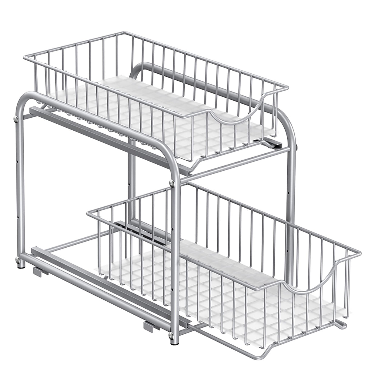 SONGMICS 2-Tier Pull Out Cabinet Organizers, Under Sink Organizer, Bathroom Organizer and Storage, Sliding Basket Drawers, Stackable for Kitchen, Bathroom, Metallic Silver UKCS017E01 SONGMICS