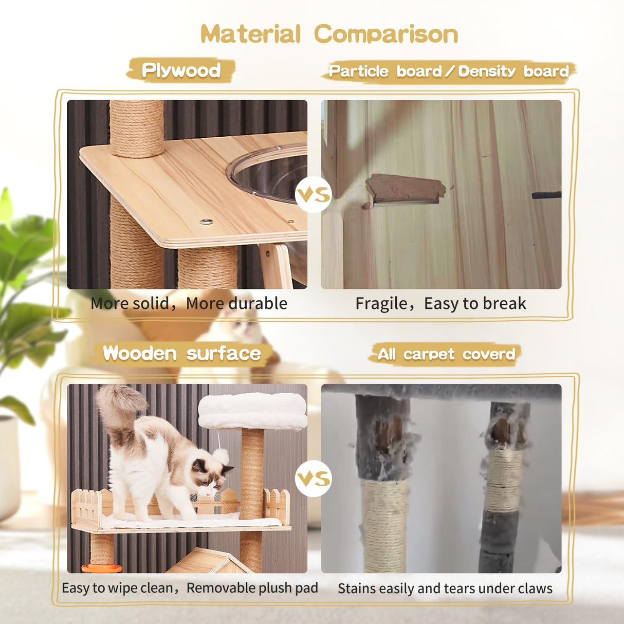 Elegaif Cat Tree, Wood Cat Tree Tower for Indoor Cats, 60.7" Modern Cat Tower with Sisal-Covered Scratching Posts and Top Perch,Cat Condo with Acrylic Hammock for Small Large Cats Elegaif