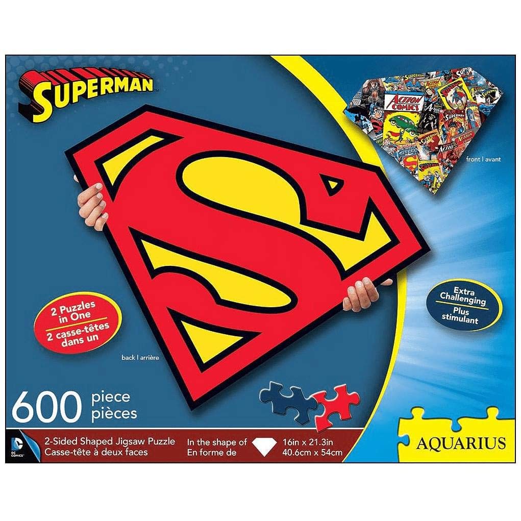 Aquarius Superman Logo 600 Piece 2 Sided Diecut Shaped Jigsaw Puzzle AQUARIUS