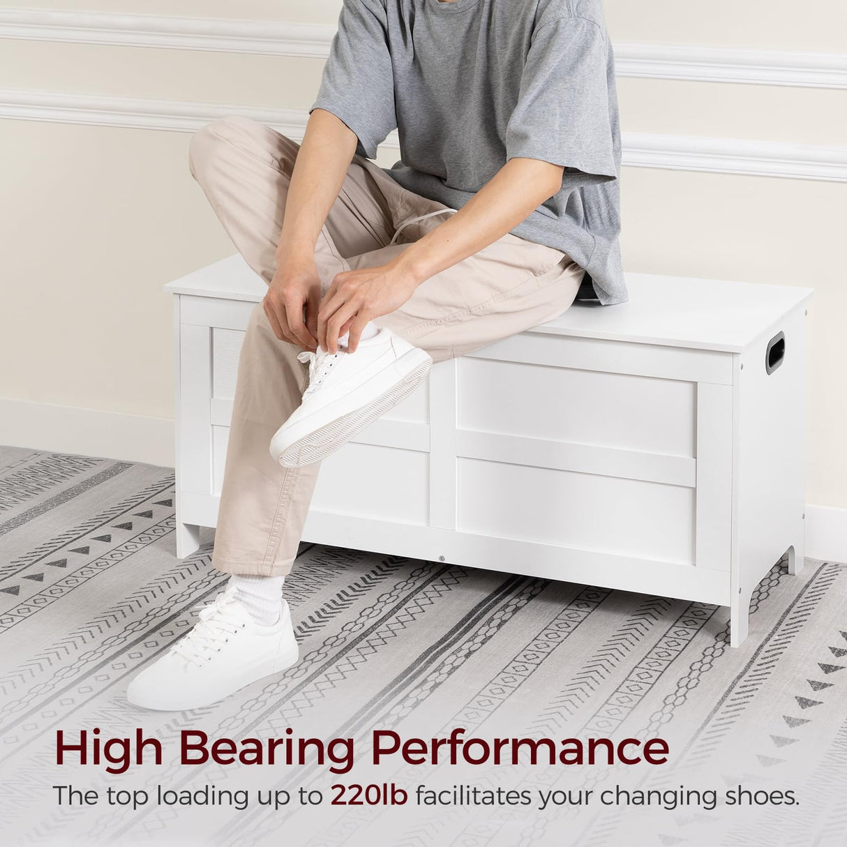 MAHANCRIS Storage Chest, 39.4”L Large Toy Chest, Entryway Storage Trunk, Toy Storage Organizer, Storage Bench with Safety Hinge, Entrance Bench for Living Room, Entrance, Bedroom, White SCWT48301 MAHANCRIS