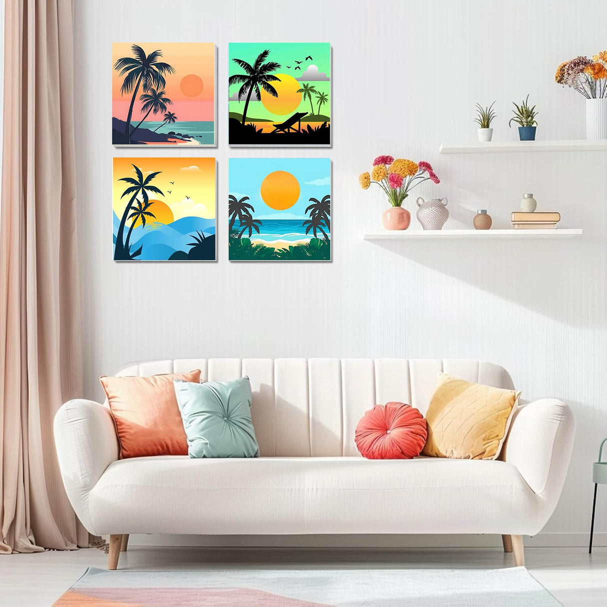 FOXKISS 4 Pack Framed DIY Paint by Numbers Kit for Adults Beginner,Sunset Oil Painting Easy Paint by Number with Canvas, Acrylic Paint Kit Arts and Crafts for Adults for Decor 8x8inch FOXKISS