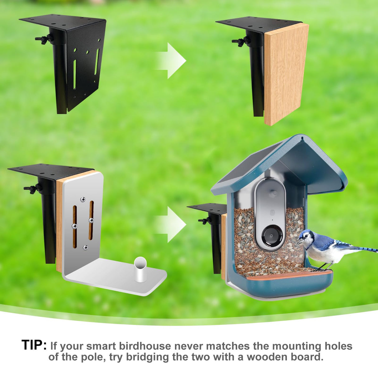 Upgrade 92In Smart Bird Feeder Pole, Outdoor Bird House Poles Mount Kit for Smart Bird Feeder & Wooden Bird House, Adjustable Heavy Duty Birdhouse Pole Stand Set with 5-Prong Base and Shepherd Hook QwayHome