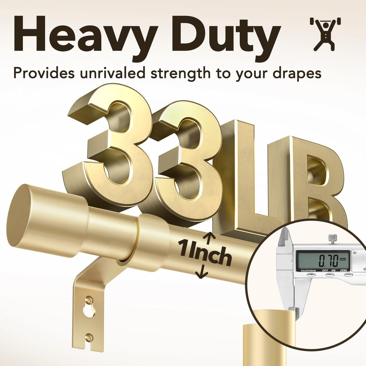 IFELS Heavy Duty Curtain Rods for Windows 66 to 120 Inch, 1 Inch Gold Curtain Rods for Outdoor, Farmhouse, Bedroom, Kitchen, Living Room, Adjustable Easy Install Curtain Rods (A2,Gold,30"-120") IFELS