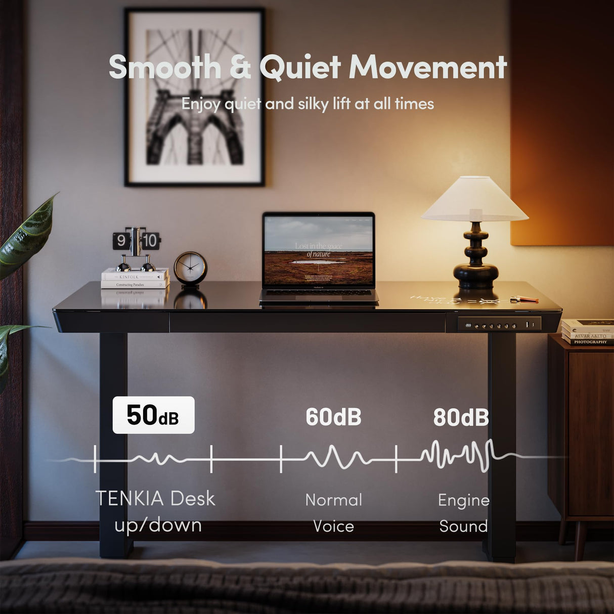 CubiCubi 48 × 24 Electric Standing Desk with Drawers, Whole-Piece Glass Adjustable Height Desk, One-Piece Quick Install Adjustable Sit Stand Desk, Black CubiCubi