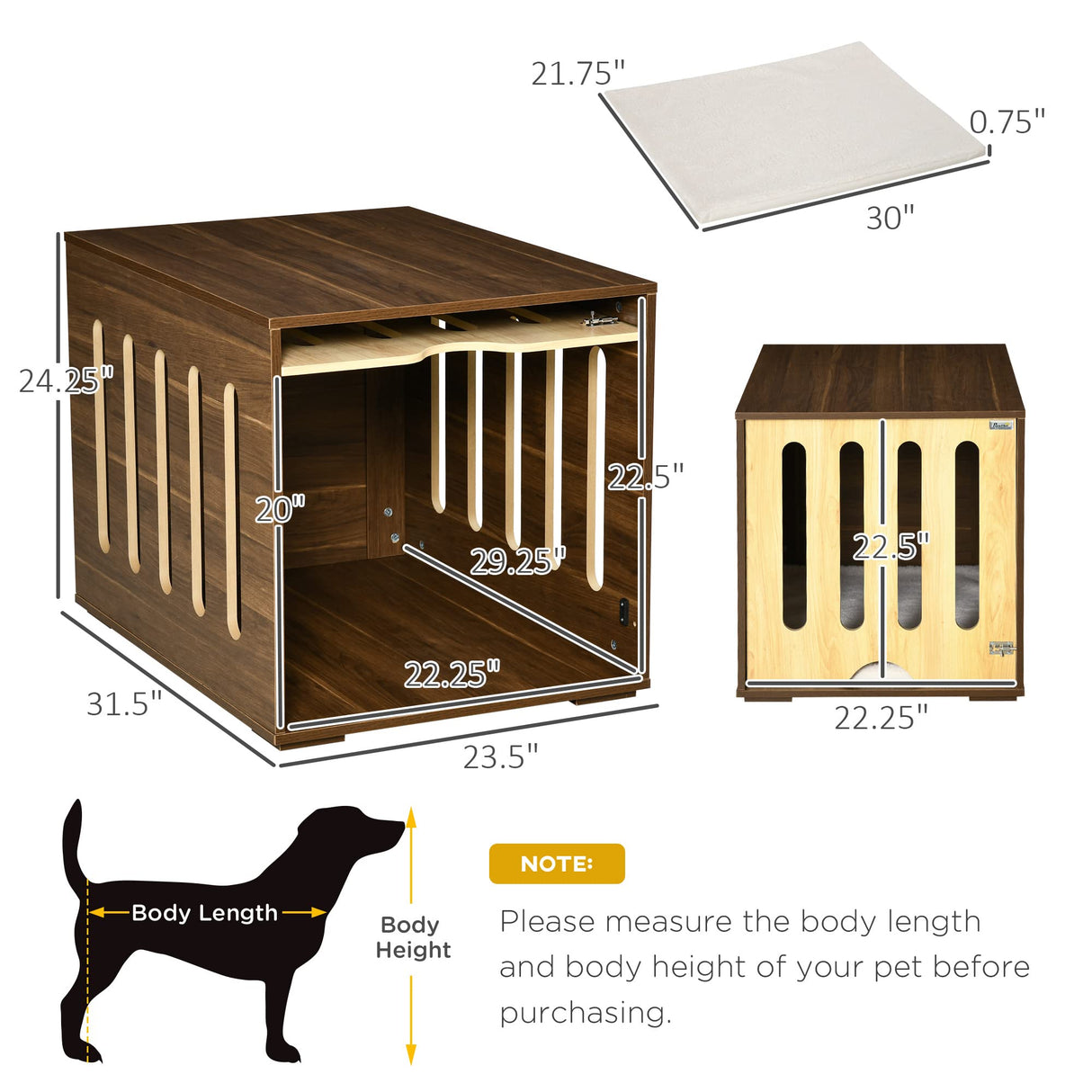 PawHut Furniture Style Dog Crate End Table with Removable Door Panel, Dog Crate Bed with Foam Cushion, Safety Lock, Indoor Use, for Small & Medium Dogs, Brown PawHut