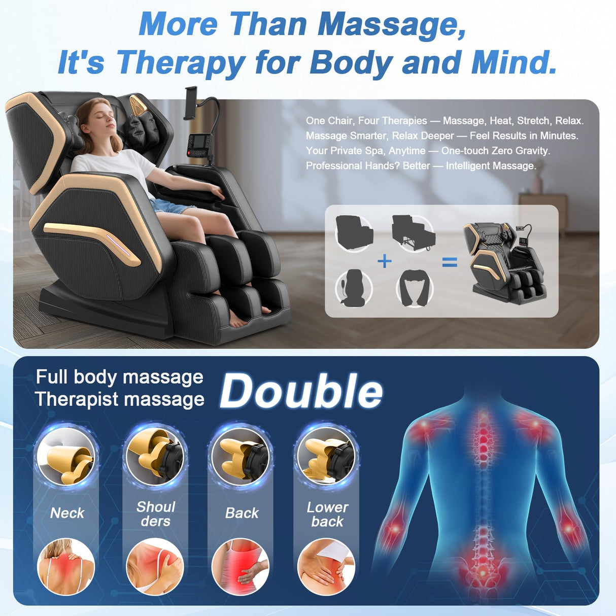 NAGLIFOR Massage Chair Full Body, Zero Gravity Massage Chair 2025 for Back Fatigue with 10 Fixed Rollers, Airbags, Phone Controller, Heating, Bluetooth Speaker, Nightlights for Living Room, Bedroom NAGLIFOR