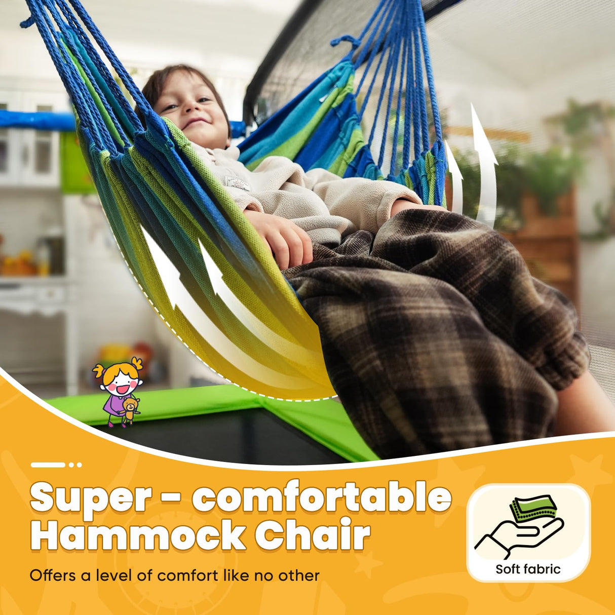 Zupapa 5 in 1 Rectangle Kids Trampoline 6FT with Hammock Chair, Basketball Hoop, and Safety Net - Indoor/Outdoor Heavy-Duty Square Trampoline for Toddlers Ages 3-6, 220LBS Capacity Zupapa