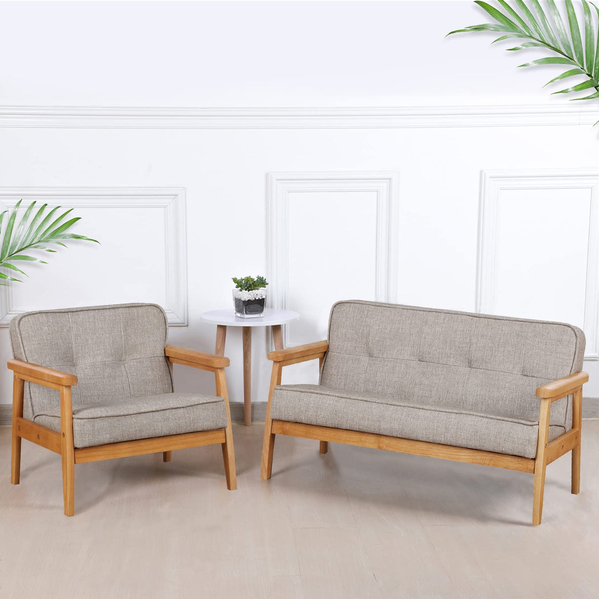 Kid Chair Sofa ,Upholstered Armrest Chair with Solid Wood Structure and Linen Fabric for Kids Gift ( Dark Grey,Light Grey) (Light Grey) BabyLand