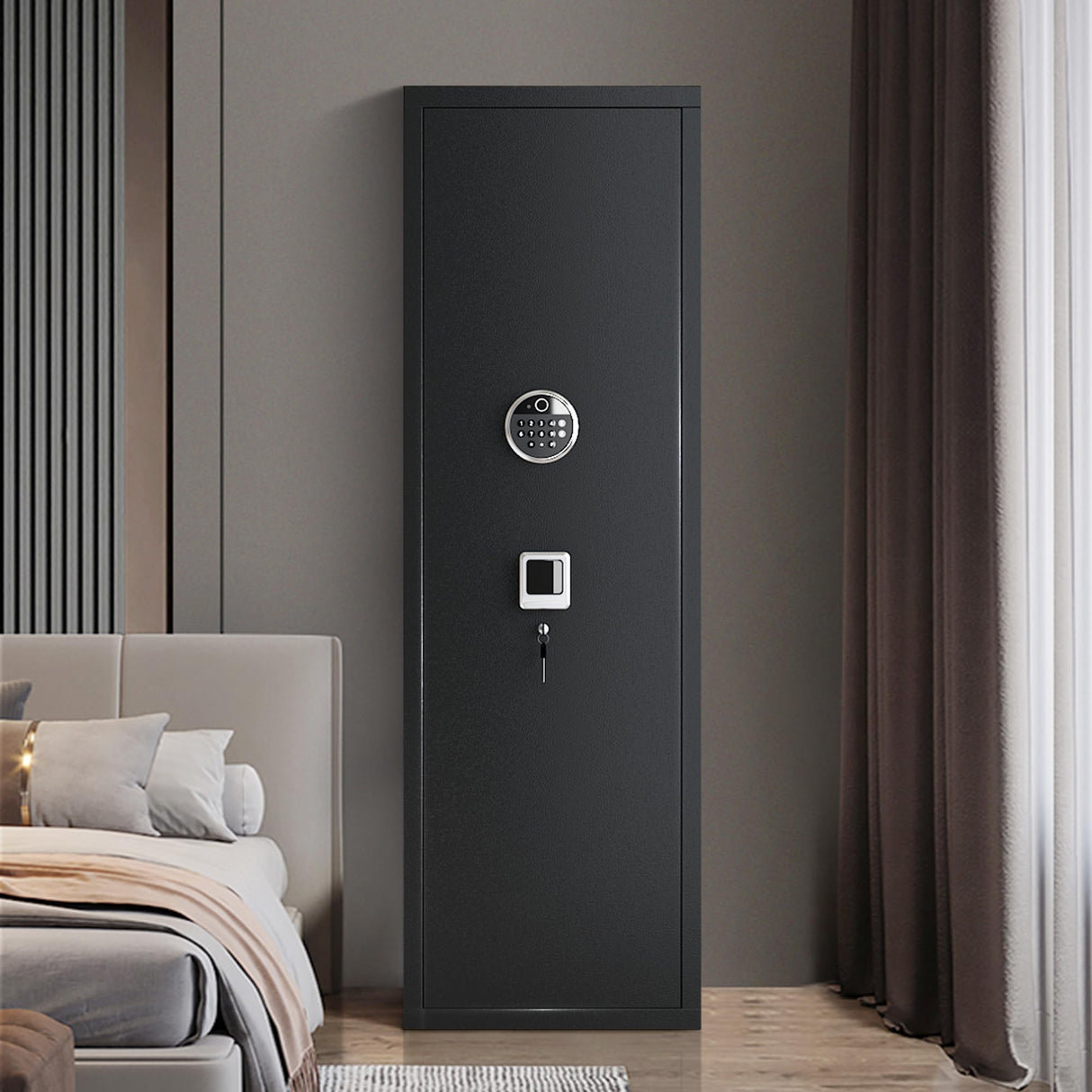 10-15 Large Gun Safe Cabinet With 3 Pistol Pouches,rifle Gun Safes for Home fireproof waterproof Adjustable Rack and Biometric Lock,Heavy-Duty Gun Safes for Rifles and Shotguns Money and Valuable PRESTELION