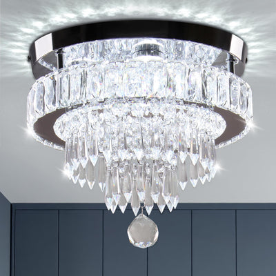 LEONTYNE 11.8 inch Crystal Chandeliers Modern Crystal Ceiling Light LED Chandeliers Semi Flush Mount Chandelier Light for Bedrooms Dining Living Room Hallway (6500K Cool White Light)