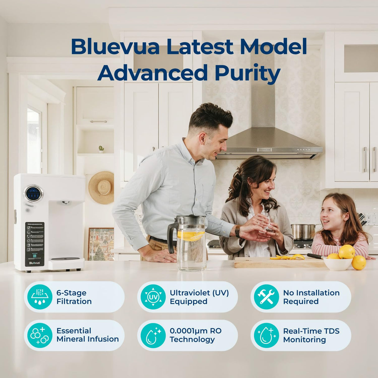 Bluevua RO100ROPOT-UV Reverse Osmosis System Countertop Water Filter - 6 Stage Purification with UV and Remineralization, Counter RO Filtration, Portable Water Purifier Bluevua