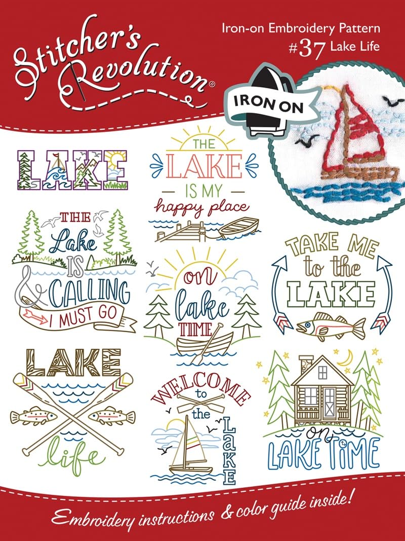 Stitcher's Revolution Lake Life Stitcher~'s Revolution Iron on transfers for Embroidery, White Aunt Martha's
