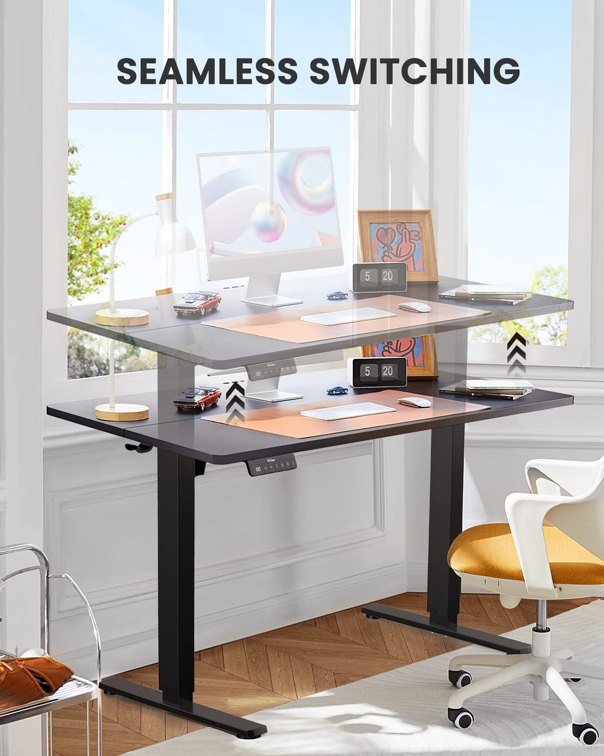 ErGear Electric Standing Desk 48 x 24 Inches, Height Adjustable Sit Stand up Desk, Memory Computer Workstation Table with Splice Board for Home Office, Black ErGear