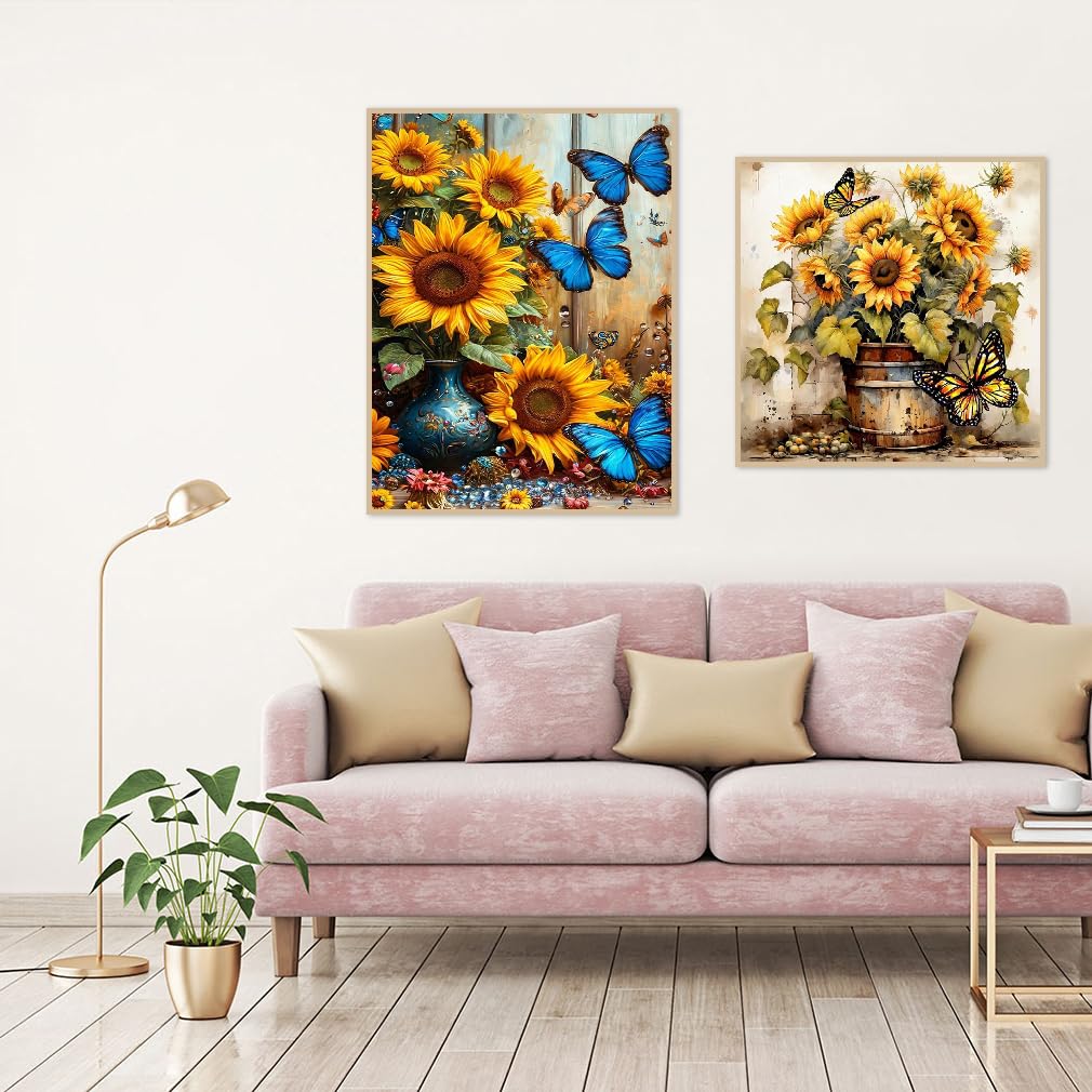 2 Pack Sunflower Paint by Numbers Kit for Adults Beginner with Framed,Flower Easy Adult Paint by Number Kits on Canvas DIY Painting for Beginners Art by Numbers for Home Wall Decor 10x12-10x10Inch NEGEKFKX