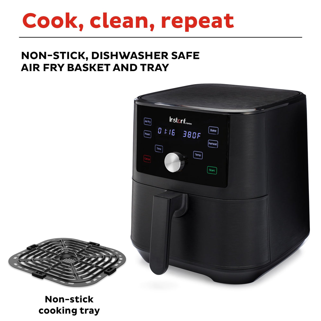 Instant Pot Vortex 6QT XL Air Fryer, 4-in-1 Functions that Crisps, Roasts, Reheats, Bakes for Quick Easy Meals, 100+ In-App Recipes, is Dishwasher-Safe, from the Makers of Instant Pot, Black Instant Pot