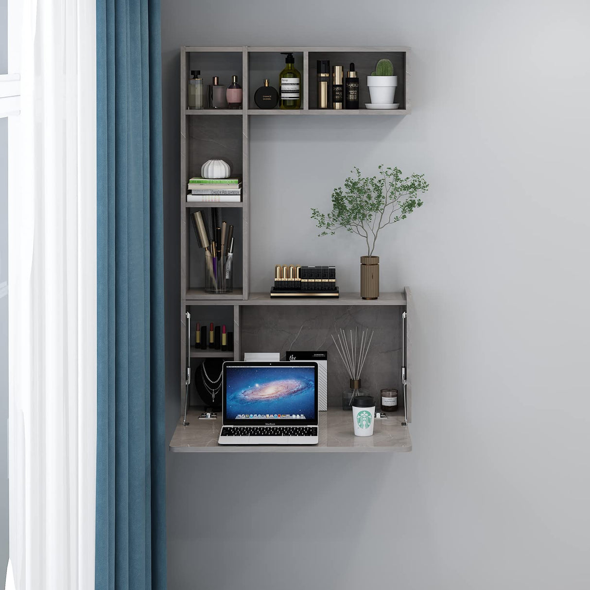 Pmnianhua Floating Desk,Wall Mounted Desk Folding,Hidden Pull Down Desk,Space Saving Desk,Folding Wall Desk for Small Space Apartment Bedroom(Dark Grey) Pmnianhua