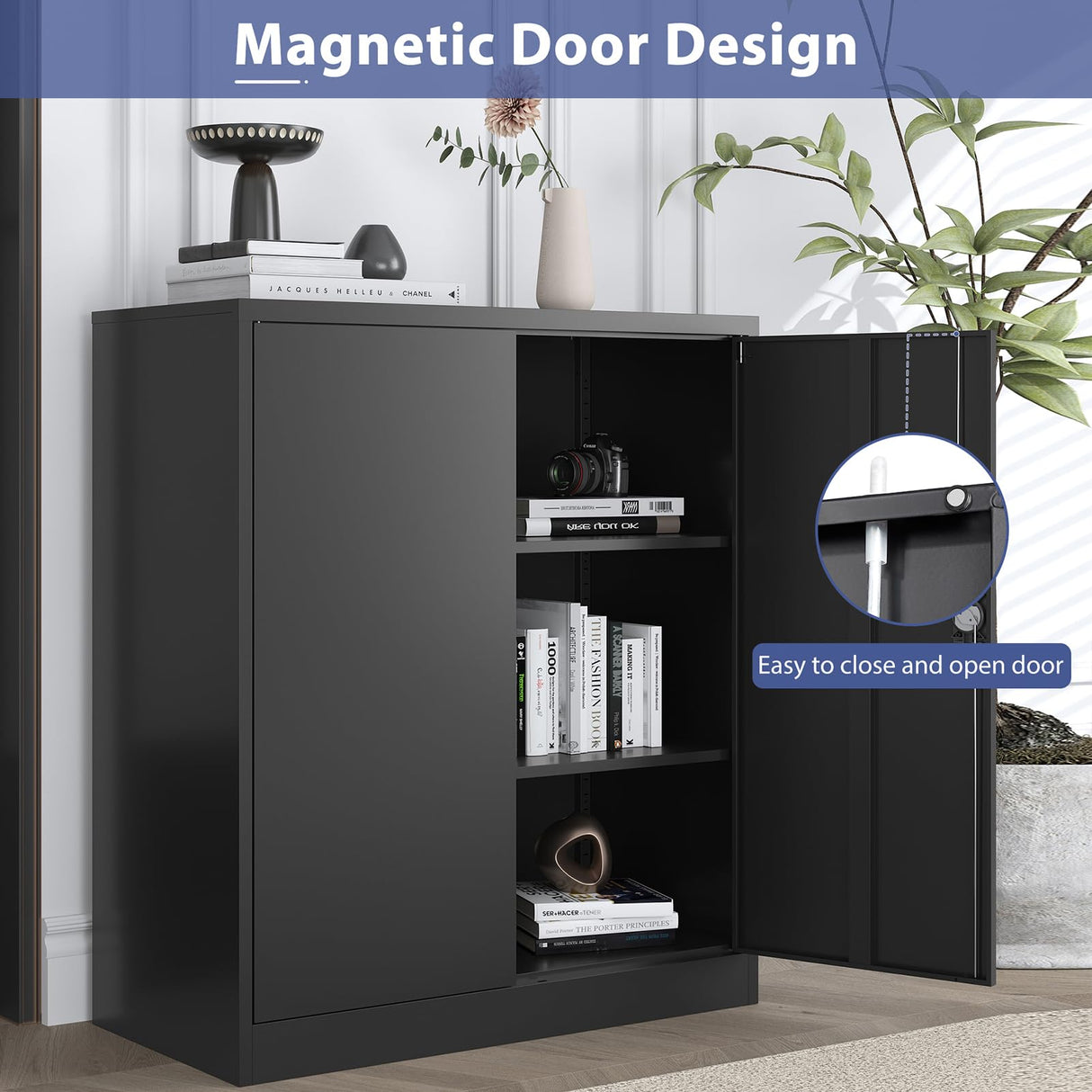 LISSIMO Metal Garage Storage Cabinet,Black Cabinet with Doors and Adjustbale Shelves,Lockable Tool Cabinet for Home Office and School Assembly Required LISSIMO