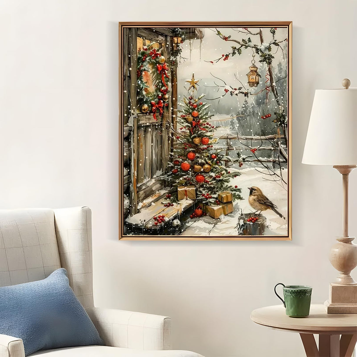 Christmas Tree House Bird Diamond Painting Kits for Adults, 5D Diamond Art Kits for Adults Beginners, DIY Full Round Drill Diamond Dot Painting Gem Art Kits for Adult, Home Wall Decor 11.8x15.7 Inch LKHMVCA