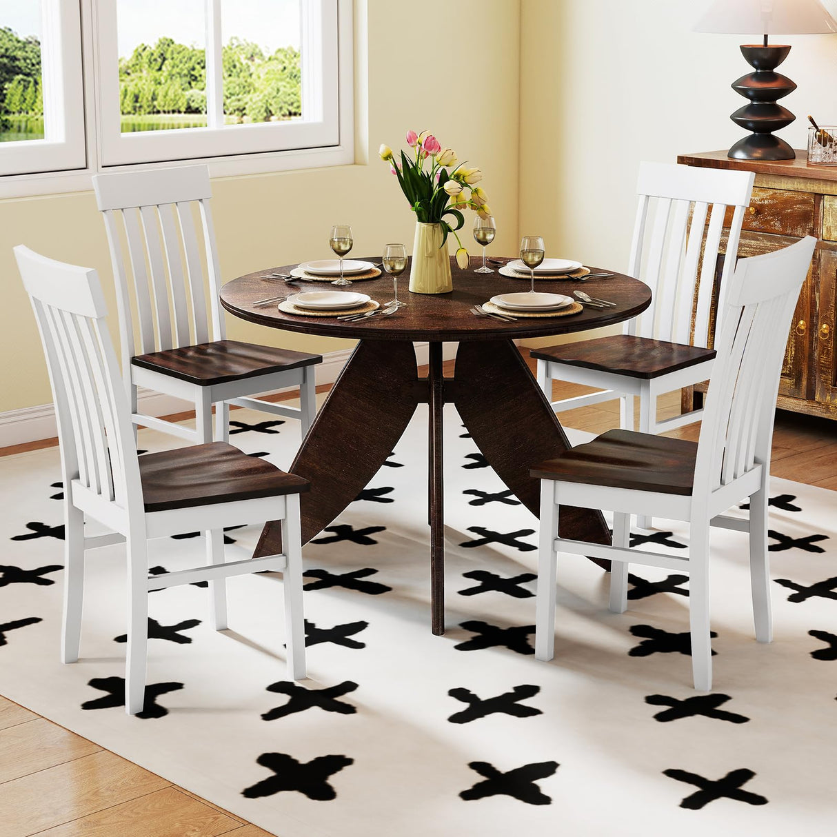 Giantex Wooden Dining Chairs Set of 2, Farmhouse Kitchen Chair with Hollowed Backrests & Rubber Wood Seats, Rustic Wood Side Chairs for Home Living Room Restaurant Giantex