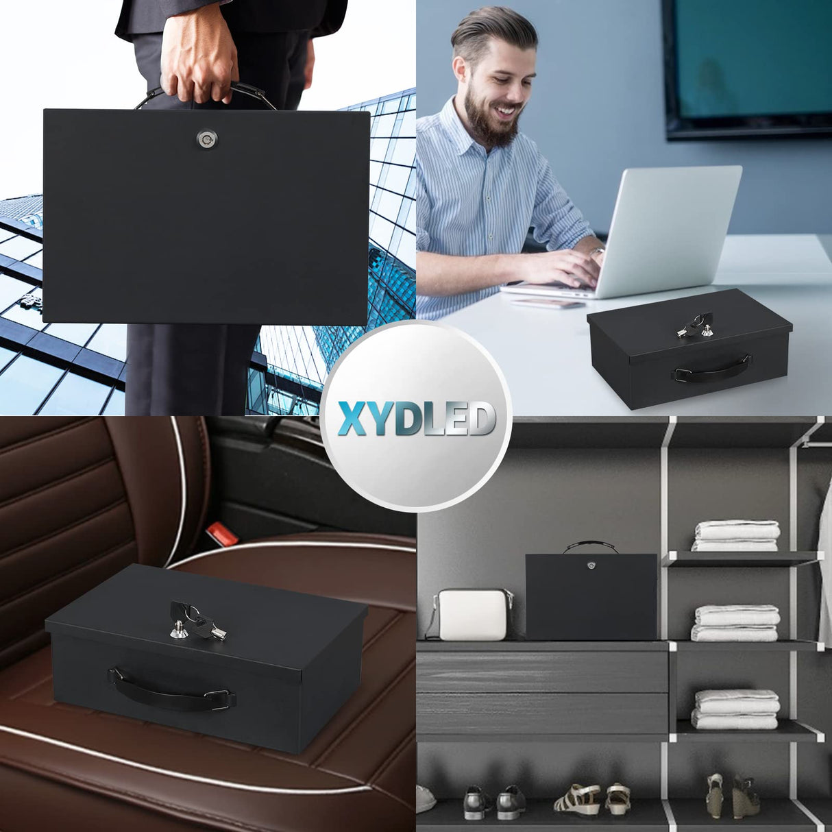 xydled Fire Resistant Safe Fire Safe Box with Key Lock for Home Office Security Storage for Valuables Documents,12.8 x 8.5 x 4.5 Inch,Black xydled