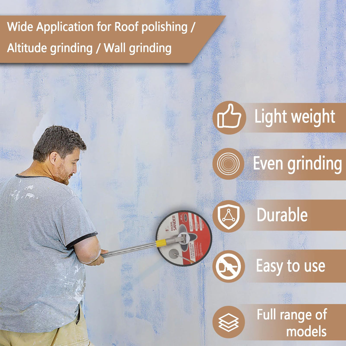 Pole Sander for Drywall, Radial Sander 9 Inch with Pole, Wall Sander for Painting Prep, 360 π«πππππ πΉπππππ Round Circular Hand Sanding Head for Dry Wall and Ceilings Podoy