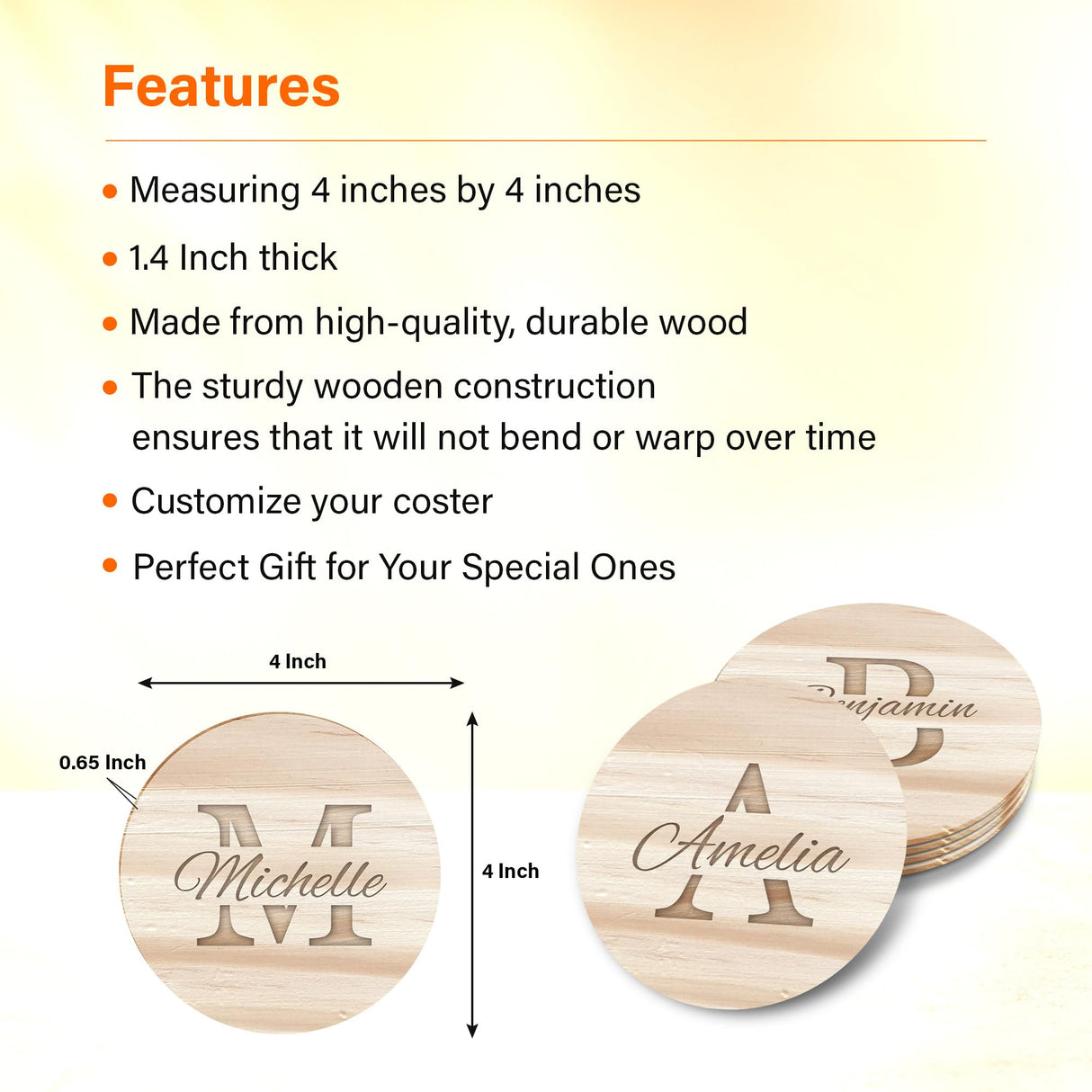 Custom Engraved - Personalized Coasters(Set of 4/6/8),Coasters for Drinks Absorbent/Coffee Table, Wooden Custom Absorbent Coasters OTGMPIREX