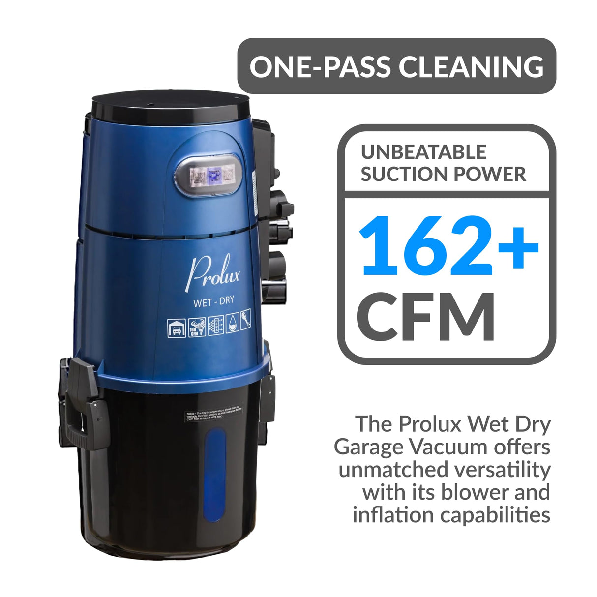 Prolux Professional Shop Blue Wall Mounted Garage Vac, Wet Dry Pick Up Prolux