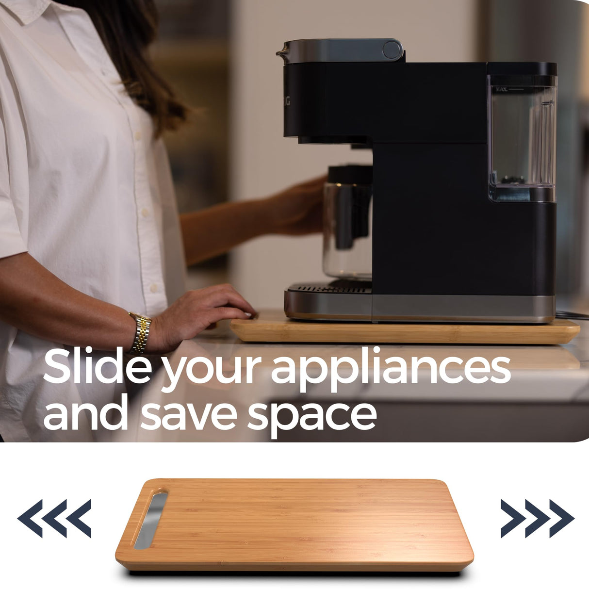 Ibyx Elegant Sliding Tray for Your Coffee Maker & Heavy Kitchen Appliances - Sturdy, Slides Easily from Under The Cabinet (Black, Large - Wide (16" X 13")) Ibyx